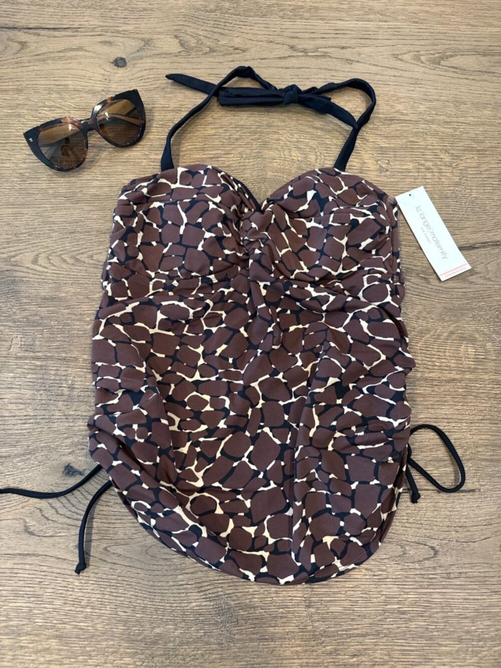 Liz Lange Maternity Tankini Top Brown Print Size Medium NWT